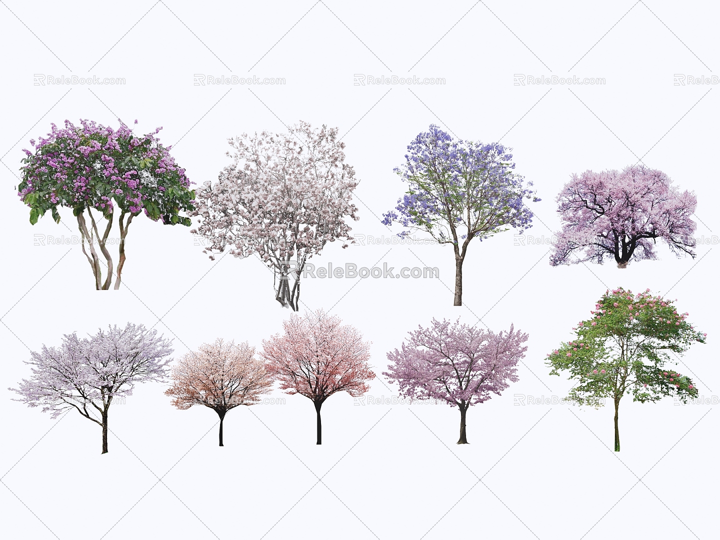 2D Tree Landscape Tree Cherry Blossom Tree Cherry Blossom Peach Blossom Tree Begonia Tree Lagerstroemia indica Jacaranda Magnolia grandiflora Lagerstroemia indica 3d model