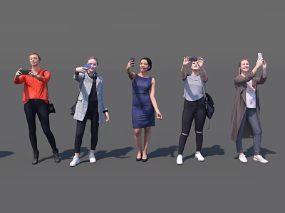 Group of Women Using Smartphones to Take Photos in Casual Outfits 3d model