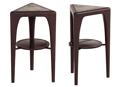 Dark Wood Corner Table With Triangular Top And Circular Shelf Modern Design 3d model
