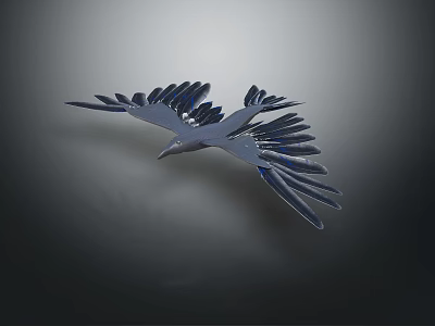 Flying Bird With Spread Wings And Blue White Feathers Against Dark Gradient Background 3d model