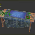 Wooden Workbench With Blue Cloth Design Blueprint And Tools Hammer Pencil Tape Measure Book Ruler