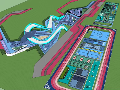 Children's Play Area Design With Colorful Slides Running Tracks And Sports Courts 3d model