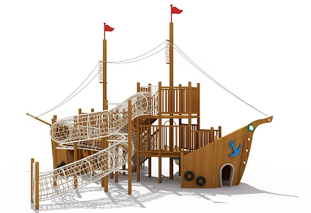 outdoor amusement equipment pirate ship outdoor large toy slide 3d model