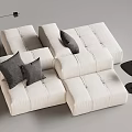 White Tufted Sectional Sofa With Dark Gray Cushions Black Floor Lamp And Side Table