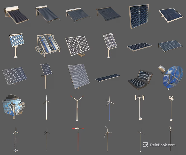 Public Facilities With Different Types Of Solar Panels And Wind Turbines For Renewable Energy 3d model 
