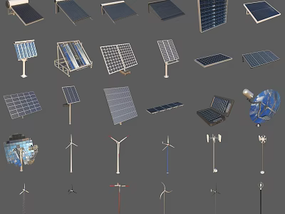 Solar Panel Photovoltaic Power Generation Panel New Energy Wind Turbine Wind Power Windmill 3d model