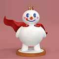 Cute Snowman Sculpture With Golden Crown Red Cape Pink Cheeks And Wooden Base