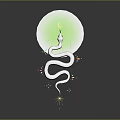 White Snake Coiled Under Green Moon With Colorful Sparkles And Stars