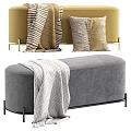 Modern Pink Sofa Bench With Striped Blanket And Striped Pillow In Multiple Colors