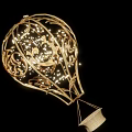Decorative Golden Hot Air Balloon Ornament With Intricate Carvings String Lights And Small Basket