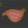 Red 3D Biological Structure Model With Blue Internal Dots And Smooth Surface