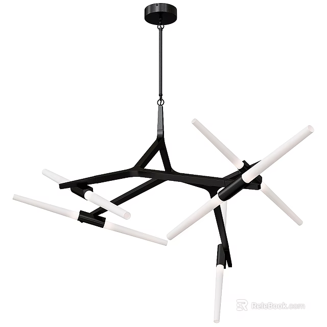 Modern Black Frame Multi Arm Chandelier With White Light Tubes Design 3d model