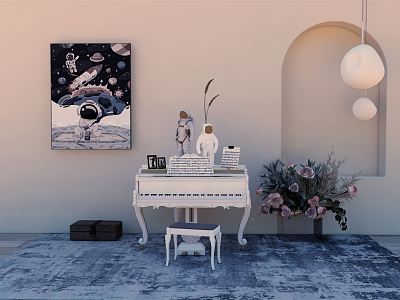 Modern Piano Vertical Piano Home Decoration Astronaut 3d model