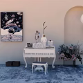 Elegant White Piano And Astronaut Painting With Vase Flowers Arched Wall Hanging Lamp Rug