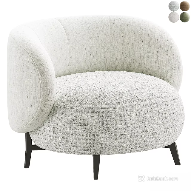 Light Colored Accent Chair With Woven Texture Curved Backrest And Black Slender Legs 3d model 