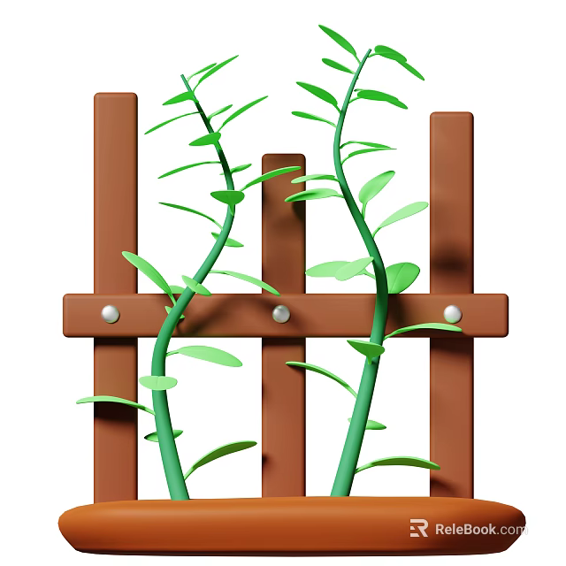 Green Vines Climbing Brown Wooden Fence with Fresh Leaves and Growing Tendrils 3d model 