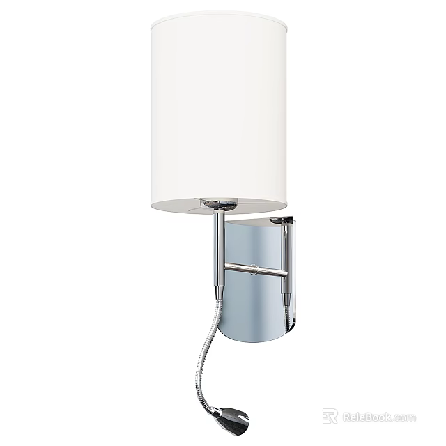 Modern Wall Lamp With White Fabric Shade And Chrome Metal Bracket Design 3d model 