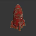 Red Rocket Model with Rustic Red Surface and White Scratches on Dark Background