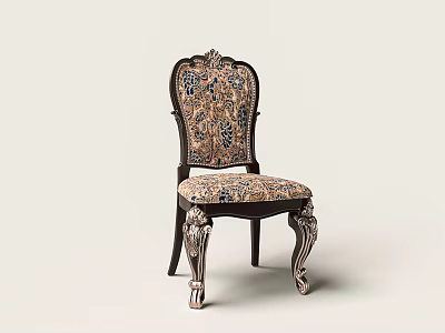 Classic Style Dining Chair With Intricate Carved Legs Patterned Backrest And Upholstery 3d model