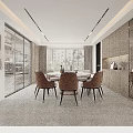 Modern Living Dining Room Interior With White Sofa Marble Coffee Table TV And Large Windows
