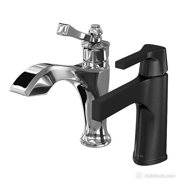Two Stylish Bathroom Faucets One Silver Classic And One Black Modern Design 3d model 
