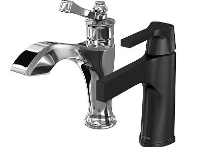 Two Stylish Bathroom Faucets One Silver Classic And One Black Modern Design 3d model