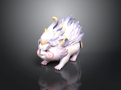 Cute Mythical Creature 3D Model With Fluffy White Purple Fur And Yellow Accents 3d model