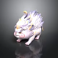 Cute Mythical Creature 3D Model With Fluffy White Purple Fur And Yellow Accents