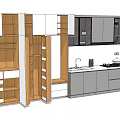 Modern Kitchen Sideboard Design With Wooden Gray Cabinets Open Shelves And Closed Doors