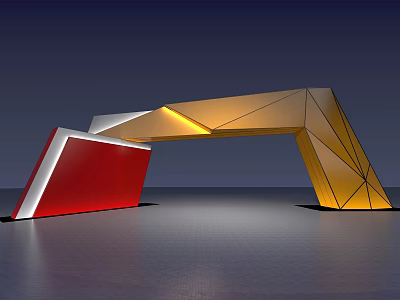 Modern Geometric Archway Structure With Yellow Red Panels And Illuminated Accents 3d model
