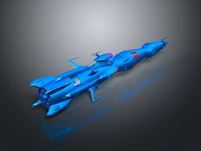 Blue Sci Fi Spaceship 3D Render With Streamlined Body And Futuristic Details 3d model
