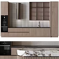 Modern Kitchen Interior Design With Wooden Cabinets Marble Countertop And Tile Backsplash