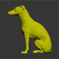 An orange and white dog sitting calmly on dark reflective surface with relaxed posture