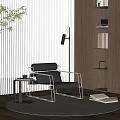 Modern Minimalist Leisure Chair With Black Leather Seat Metal Frame And Side Table Floor Lamp