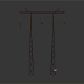 High Voltage Electricity Transmission Towers With Metal Framework And Power Lines