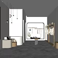 Modern Clothing Store Interior With Hanging Clothes Wooden Racks Pendant Lights And Mirrors
