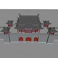 Traditional Chinese Architecture With Ancient City Gate Tower Curved Eaves Red Doors and Gray Walls