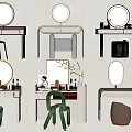 Modern Dressing Tables With Round Mirrors Matching Stools And Decorative Items 3d model