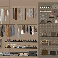 Organized Clothes Hanging On Racks In Wardrobe With Hats Bags Shoes And Accessories
