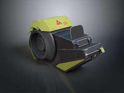 Scenic Outdoor Landscape Featuring Yellow Cover Black Gear And Red Triangle Sign 3d model
