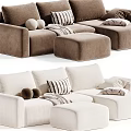 Velvet Upholstered Two Seater Sofa with Striped Round Pillows Ottoman and Multiple Color Options