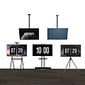 Multiple Televisions With Ceiling Mounts And Stands Showing Time And Date