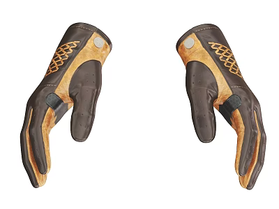 Durable Brown And Beige Leather Gloves With Braided Pattern Details 3d model