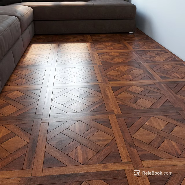 Elegant Natural Hardwood Parquet Floor With Geometric Pattern In Living Room Interior 3d model 