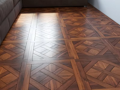 Elegant Natural Hardwood Parquet Floor With Geometric Pattern In Living Room Interior 3d model