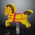 Yellow Rocking Horse With Red Decorations And Spring Base For Children's Play Equipment