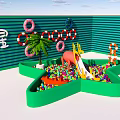 Kids Play Area With Star Shaped Ball Pit Colorful Balls Slide Pink Elephant Palm Tree