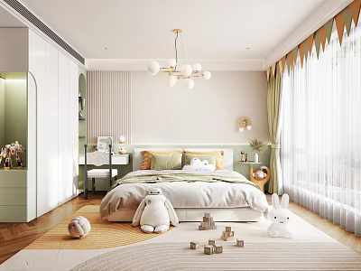 Modern Kids Bedroom With Plush Toys And Blocks 3d model