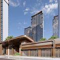 Modern Urban High-rise Residential Buildings Exterior With Cars Trees And Overcast Sky