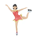 Female Figure Skater In Red Dress Ice Skating Pose With Lifted Leg And Outstretched Arms